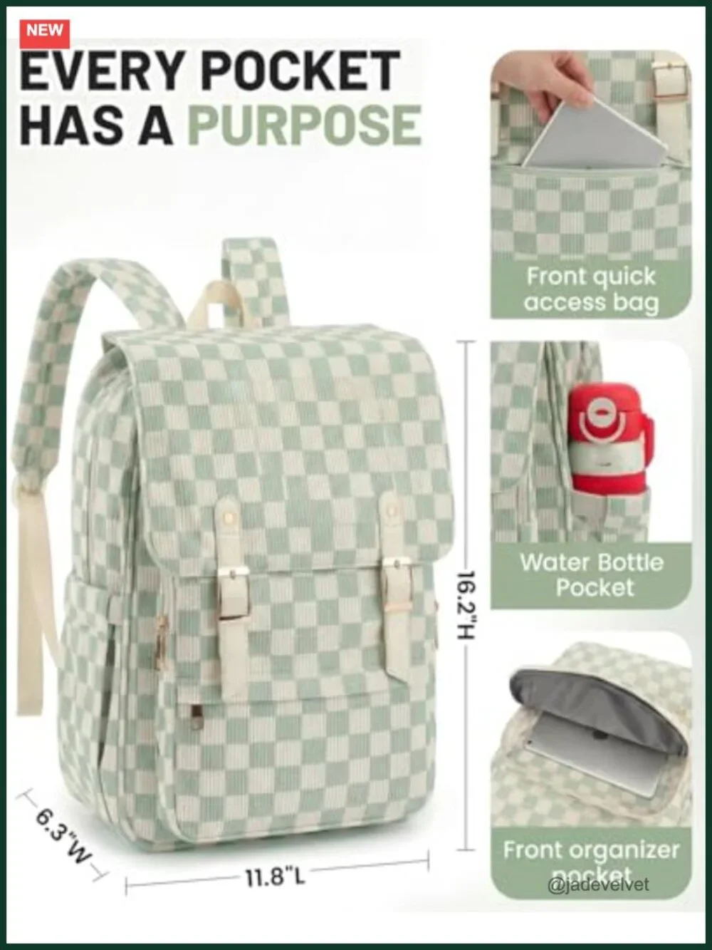 Corduroy Laptop Backpack for Women, 15.6 Inch College Travel Daypack Work Bag
